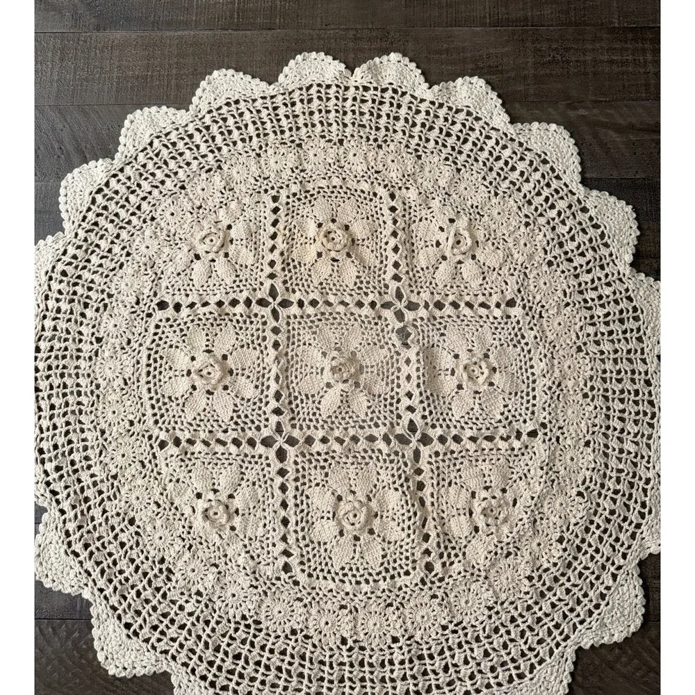 Handmade Off White vintage round crochet doily 28